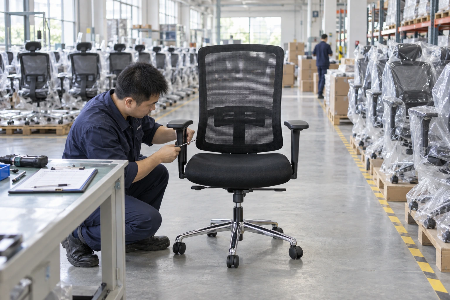 Office chair production and pre-shipment inspection concept